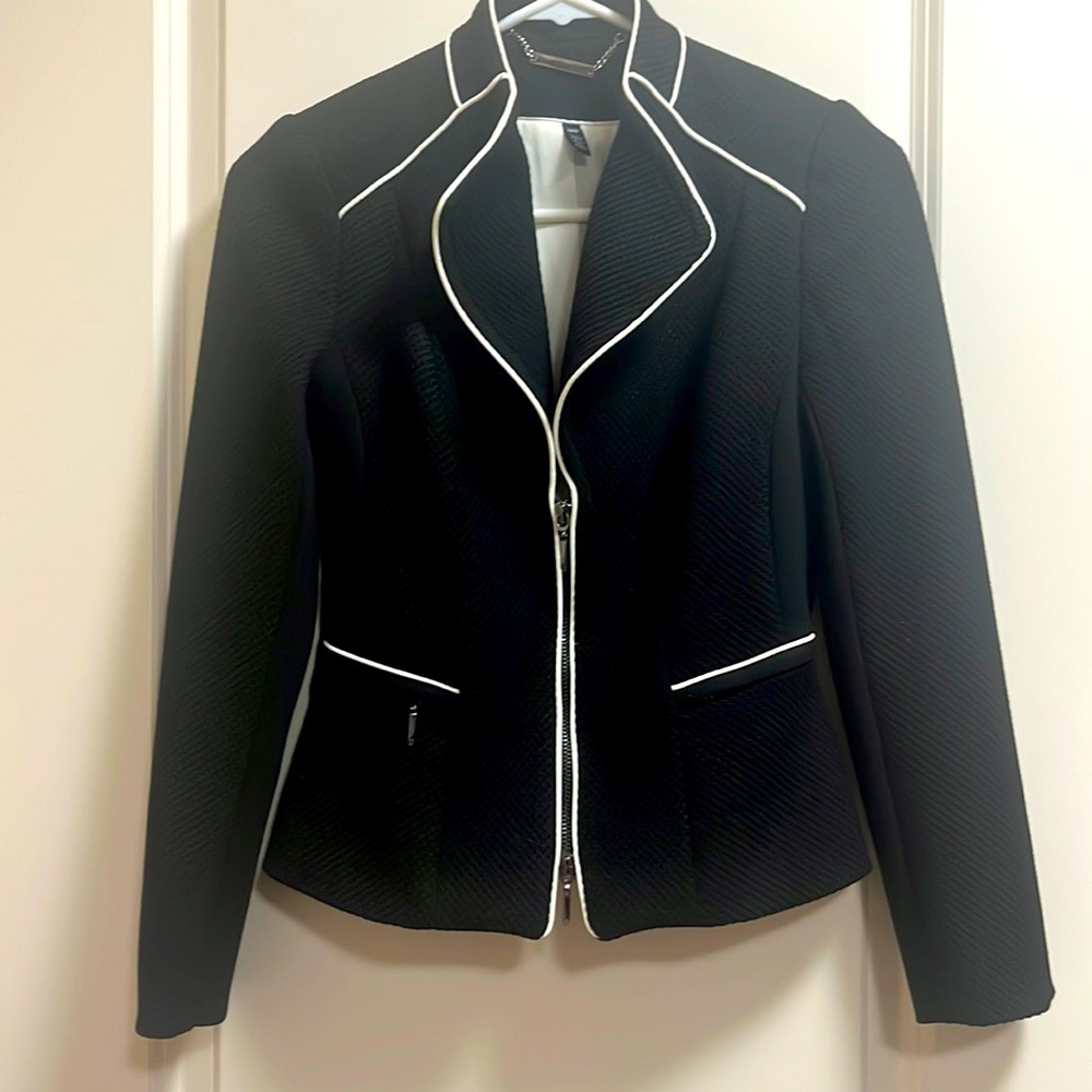 WHBM  Black Jacket with white piping - EUC